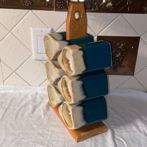 Rodolfo padilla stacking stoneware pottery drip glazed  mugs set of 6 MCM